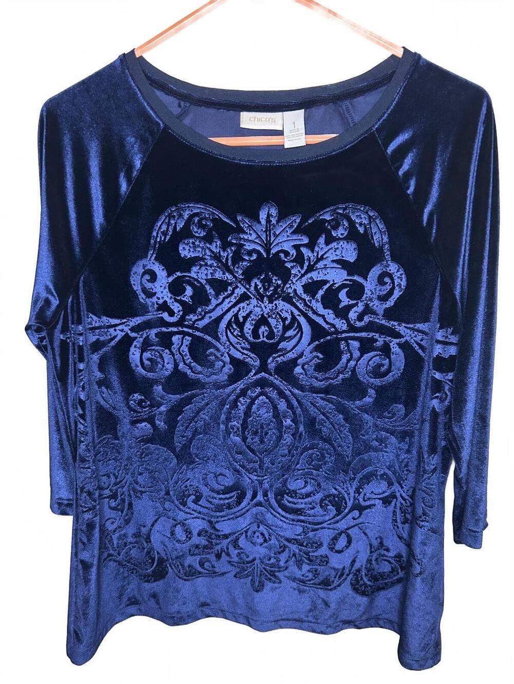 Chicos velour royal blue top 1 medium